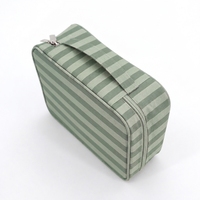 Tas Makeup Poliester Bergaris Hijau Sage Anti Air Kapasitas Besar dengan Cermin dan Pegangan, Logo Custom Fashion