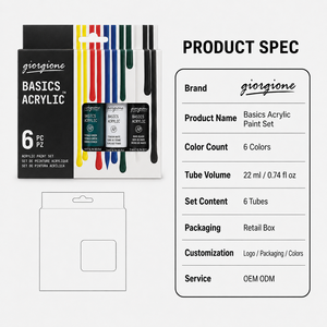 Pintura acrílica Giorgione en tubo de 22 ml, servicio de embalaje personalizado de fábrica para pedidos al por mayor, kit de pintura acrílica artística. - Product Image 3