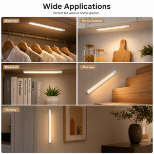 Rechargeable Under magnetic <b>LED</b> Cabinet <b>Light</b> with Motion Sensor, 3 Color Stepless Dimming <b>LED</b> <b>Light</b> <b>Bar</b> for Wardrobe and Shelf - Product Image 6