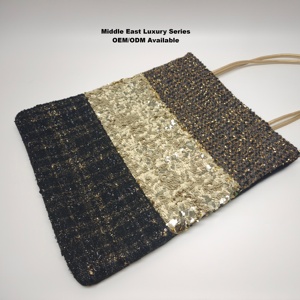 Bolso Tote <span class=keywords><strong>de</strong></span> Lujo en Terciopelo con Bordado <span class=keywords><strong>de</strong></span> Lentejuelas, Asa Dorada, Diseño Patchwork, Regalo para Ramadán en el Medio Oriente, Personalizable con Logotipo, Ideal para Fiestas y Bodas - Product Image 1