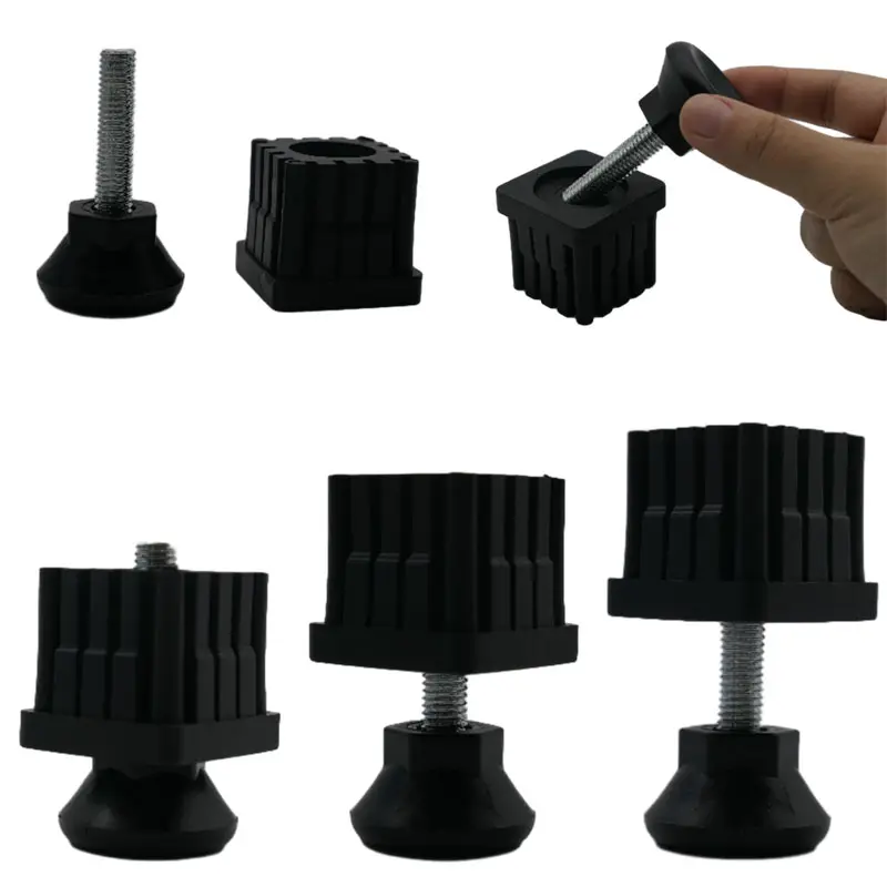 Black Furniture Adjustable Feet Nut Pipe Plug Supporting Feet for Mechanical Equipment and Fitness Equipment and Rack