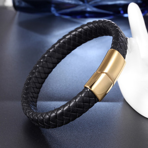 <span class=keywords><strong>Bracciale</strong></span> da <span class=keywords><strong>uomo</strong></span> in pelle intrecciato con fibbia magnetica intrecciata <span class=keywords><strong>argento</strong></span> oro nero regalo per fidanzato padre papà braccialetto alla moda - Product Image 2