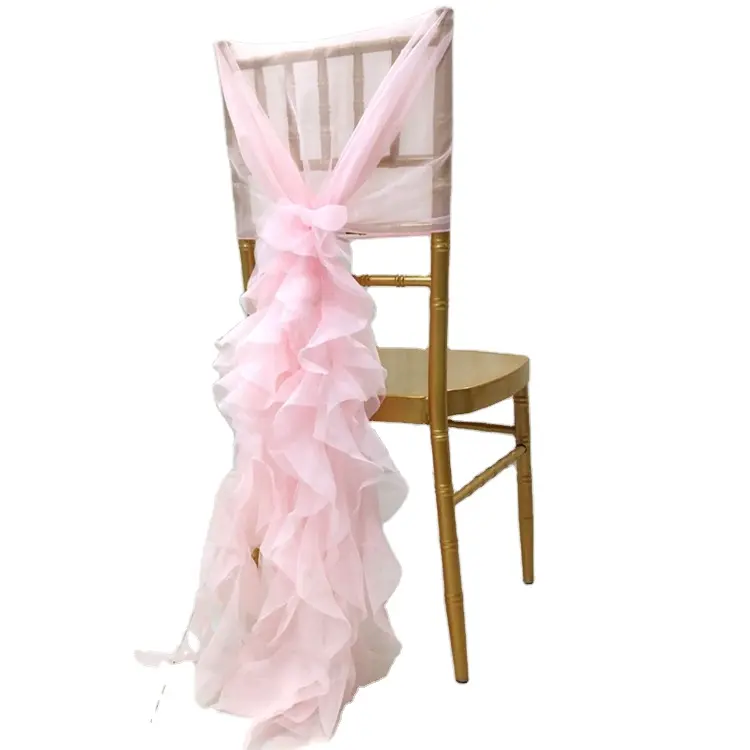Großhandel Rüschen Lockenwilgen-Organza Knoten-Sessel Rückenband für Bankett Veranstaltung Hochzeit Party-Dekorationen Fotografiehintergrund
