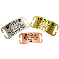 Plaques d'identification pour chien personnalisées en laiton massif, gravées, rectangulaires, silencieuses, vierges, avec collier coulissant en acier inoxydable (curvé ou plat)