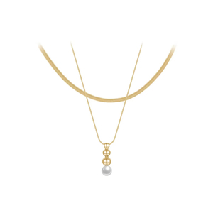 Joyería de acero inoxidable chapado en oro de 18 quilates PVD, cadena de serpiente de doble capa, bola de acero, colgante de perla para mujer, collar de regalo P233395 - Product Image 1