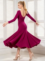 Robe de danse de salon pour femmes, dos nu, manches longues, robe de performance moderne pour la danse de valse