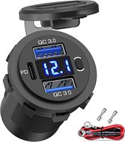 Enchufe USB de 12 Voltios con Doble Puerto de Carga Rápida 3.0, Cargador de Coche USB C PD, Toma de Corriente de 12V Impermeable con Voltímetro e Interruptor