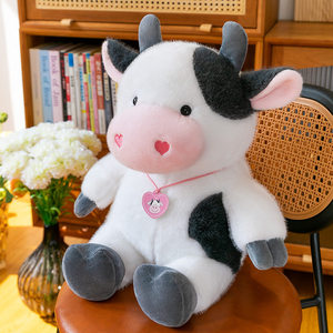 Peluche Mucca Nera e Bianca Seduta, Morbido Giocattolo per Bambini, Regalo di Compleanno, Imbottitura in Cotone PP, per il Comfort Notturno di 0-24 Mesi - Product Image 4