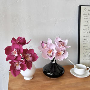 Fleur artificielle en soie d'orchidée Cymbidium rose foncé, haute simulation, pour décoration intérieure et accessoires de mariage - Product Image 3