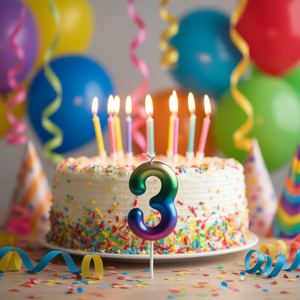 Bougie d'anniversaire numéro 3, 6 cm, couleur arc-en-ciel, décoration de gâteau d'anniversaire - Product Image 1