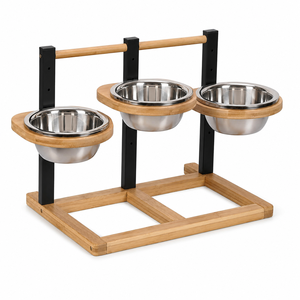 Support de gamelle surélevée personnalisable pour animaux de compagnie, hauteur réglable 5 positions, en bois ou en matériau, avec impression sérigraphiée, pour l'alimentation des chiens - Product Image 1