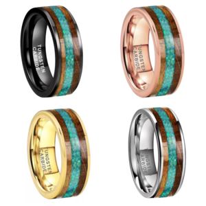 공장 가격 위스키 배럴 나무 녹색 오팔 결혼 반지 남성 여성 패션 반지 텅스텐 카바이드 남성 밴드 컴포트 핏 - Product Image 1