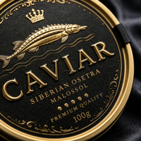 Autocollants pour boîtes de conserve de caviar, imperméables, écologiques, durables, résistants au gel, personnalisés, avec étiquettes en feuille d'or gaufrée, pour caviar de sturgeon noir et étain