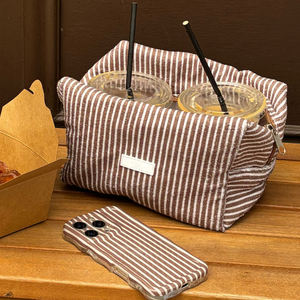 Bolsa de Maquillaje de Toalla con Rayas Color <span class=keywords><strong>Castaño</strong></span>, Estilo INS, de Alta Calidad, con Logotipo Personalizado - Product Image 4