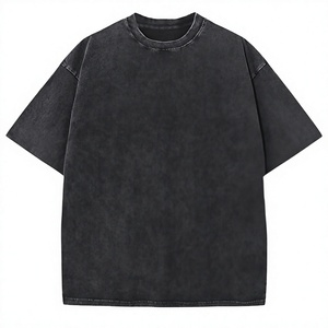 Oversized Men's <b>Black</b> Cotton <b>T</b>-<b>Shirt</b> O-Neck Short Sleeve <b>Plain</b> Dyed Casual Streetwear Tee - Product Image 3