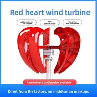 Petite éolienne à axe vertical en forme de cœur rouge 100W-600W 12V/24V, démarrage par vents légers pour système hybride éolien-solaire intégré au paysage