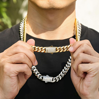 12mm Double face Glacé Fermoir Collier Hip Hop Bijoux CZ ZIRCON Femmes Bracelet Plaqué Or 18K Miami Cubain Lien Hommes Chaîne