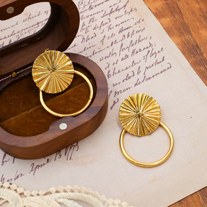 French Style Metallic Lotus Leaf Drop Earrings Gold Geometric Plant Design Fashion Jewelry - Product Image 1