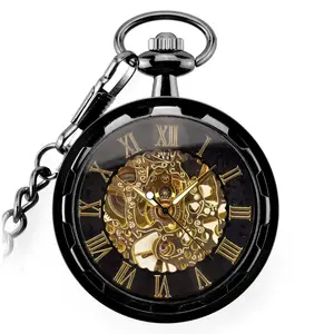 Mode Hot Sale Mechanische Hand Wind Taschenuhr Männer Frauen Retro Halskette Steampunk Skelett Roman Number Clock Uhren