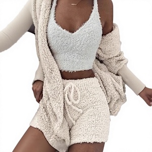 Cross-border European American <strong>Women's</strong> Autumn Winter <strong>Thermal</strong> Plush Home <strong>Clothes</strong> Casual 3-piece Pajamas Shorts Nordic Wind Sports - Product Image 1
