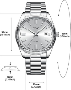 <span class=keywords><strong>CIVO</strong></span> Montre analogique pour homme en acier inoxydable, résistante à l'eau jusqu'à 30 m, boucle à crochet, affichage de la date facile à lire, piles incluses, cadeau - Product Image 4