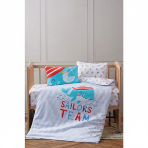 Ensemble de literie bébé 100% coton Cotton Box, motif marin bleu, couette et drap tricotés avec motif dessin animé, idéal pour le sommeil de bébé - Product Image 2