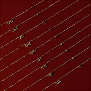 Collana di numeri alla moda Non sbiadita oro placcato 18k in acciaio inox Birthstone Angel numero ciondolo collana per donna - Product Image 1