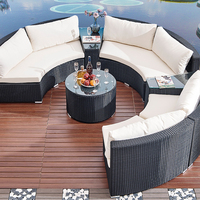 Juego de sofás de ratán de mimbre de media luna curvo modular moderno para patio al aire libre, jardín, patio o muebles de sala de estar