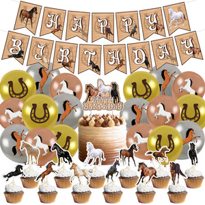 Kit de Decoración para Fiesta Temática de Caballos: Pancarta de Caballo Mustang, Adornos para Pastel, Globos de Látex, Decoración para Fiesta de Cumpleaños de Vaquero, Manualidades para el Hogar - Product Image 1