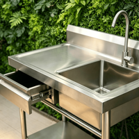Évier simple en acier inoxydable robuste avec tiroir et étagère inférieure pour cuisine commerciale – Vente en gros