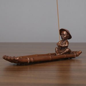 Quemador de incienso de bronce con diseño de barco de bambú estilo Gu Weng para uso religioso - Product Image 3