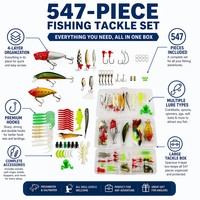 Ensemble de matériel de pêche de 547 pièces, kit de pêche en plein air à 4 couches - Appâts durs, appâts souples, pince à poisson, accessoires, boîte à outils complète