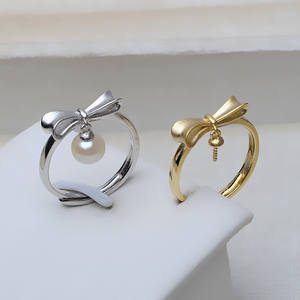Handmade S925 Silver Opening Bow Ring Women's Frosted Ring 6-9 Pearl Hollow <b>Holder</b> DIY Accessory <b>Jewelry</b> Findings Components - Product Image 1