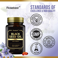 Rosebest, fabricant chinois, vente en gros, capsules de supplément d'huile de cumin noir naturel premium halal végétalien 1000mg, sur mesure