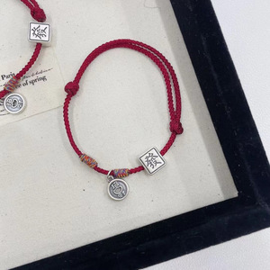 S999 Pure Silver Red <b>Rope</b> <b>Bracelet</b> With Wealth Charms Unisex Gift Jewelry - Product Image 2