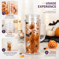 Gobelet en plastique effet boule à neige 16oz/24oz, pré-percé, lumineux dans le noir, bouteille d'eau Halloween, gobelets personnalisables avec logo
