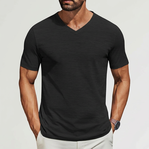Camiseta de Cuello en V para Hombre, Informal, de Manga Corta, de Algodón, Suave, Transpirable, Ecológica, de Secado Rápido, Ligera, para Verano, Corte Ajustado - Product Image 1