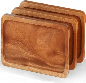 Natural solid wood service trays for cheese barbecue party home decor have an easy-to-carry grooved handle design Wooden Tray