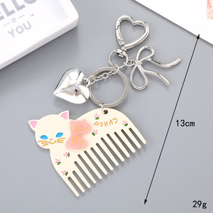 Cartoon Katze Hase Mini-Kamm Schlüsselanhänger Silber Herz Schleife Metallverschluss Taschenanhänger Tragbarer Taschen-Haarpflegekamm Süßer Stil - Product Image 5