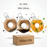 Bouteille de boisson en plastique PP de 500 ml (16 oz) pour thé au lait ou jus, avec logo personnalisé, résistance aux hautes températures, forme ronde en forme de beignet