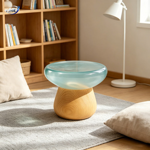 ML Transparent Resin Mushroom <b>Stool</b> With Natural Wood Base Modern Home Furniture Scandinavian Design - Product Image 5