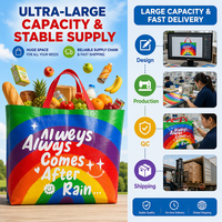 Sac de courses réutilisable arc-en-ciel, sac fourre-tout en PP tissé robuste, grande capacité, sac d'épicerie, vente en gros, OEM, ODM, usine
