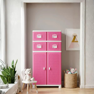 Foldable Multifunctional <b>Plastic</b> Stackable Storage Container with Rattan Pattern Drawer and Hanging Clothes <b>Rod</b> for Home - Product Image 5