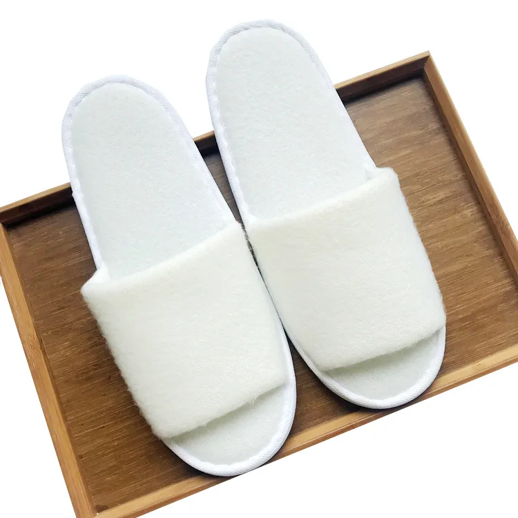 Logotipo personalizado suave blanco lavable habitación en blanco sublimación desechables Venta caliente zapatillas de hotel