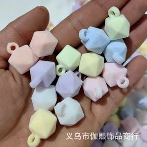 Yiwu Flocked Cube Beads Macaron Color Plush Pendant With Hole For Jewelry Making - Product Image 4