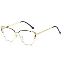 Gafas POESOS Modelo 147, Modernas, Metálicas, Estilo Ojo de Gato, Color Sólido Juvenil, Ligeras, Fotocromáticas, Anti Luz Azul, Sin Montura