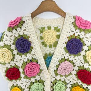 <span class=keywords><strong>Pull</strong></span> sans manches <span class=keywords><strong>en</strong></span> <span class=keywords><strong>laine</strong></span>/acrylique <span class=keywords><strong>fait</strong></span> <span class=keywords><strong>main</strong></span> avec fleurs 3D, col <span class=keywords><strong>en</strong></span> V, bouton unique, respirant, longueur standard, pour <span class=keywords><strong>femme</strong></span>, idéal été - Product Image 3