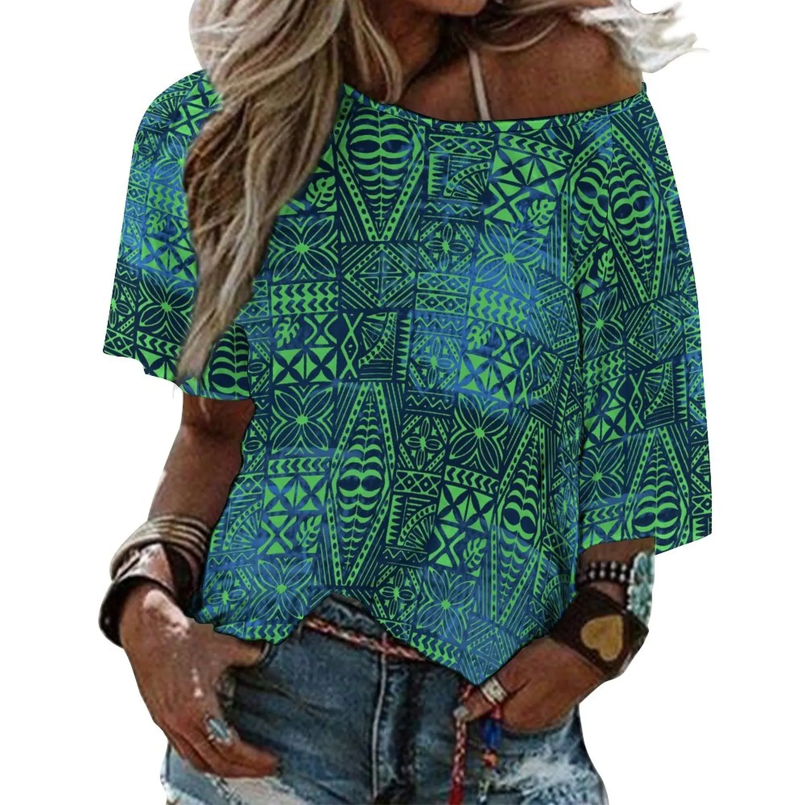 Camiseta holgada de diseño tribal polinesiano para mujer, ropa informal de verano, de talla grande, samoan, personalizada