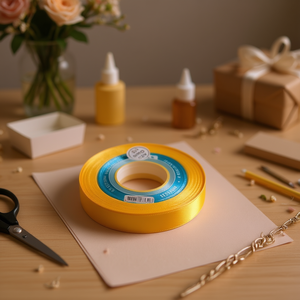 ริบบิ้นผ้าซาติน 2.0 ซม. 25 หลา สีทอง D-25 - Product Image 3