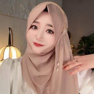 Hijab de Chifón de Color Sólido de Alta Calidad Instantáneo de Malasia 2026, Hijabs Elegantes de Lujo con Cuentas para Mujer, Modelo <span class=keywords><strong>H886</strong></span> - Product Image 3